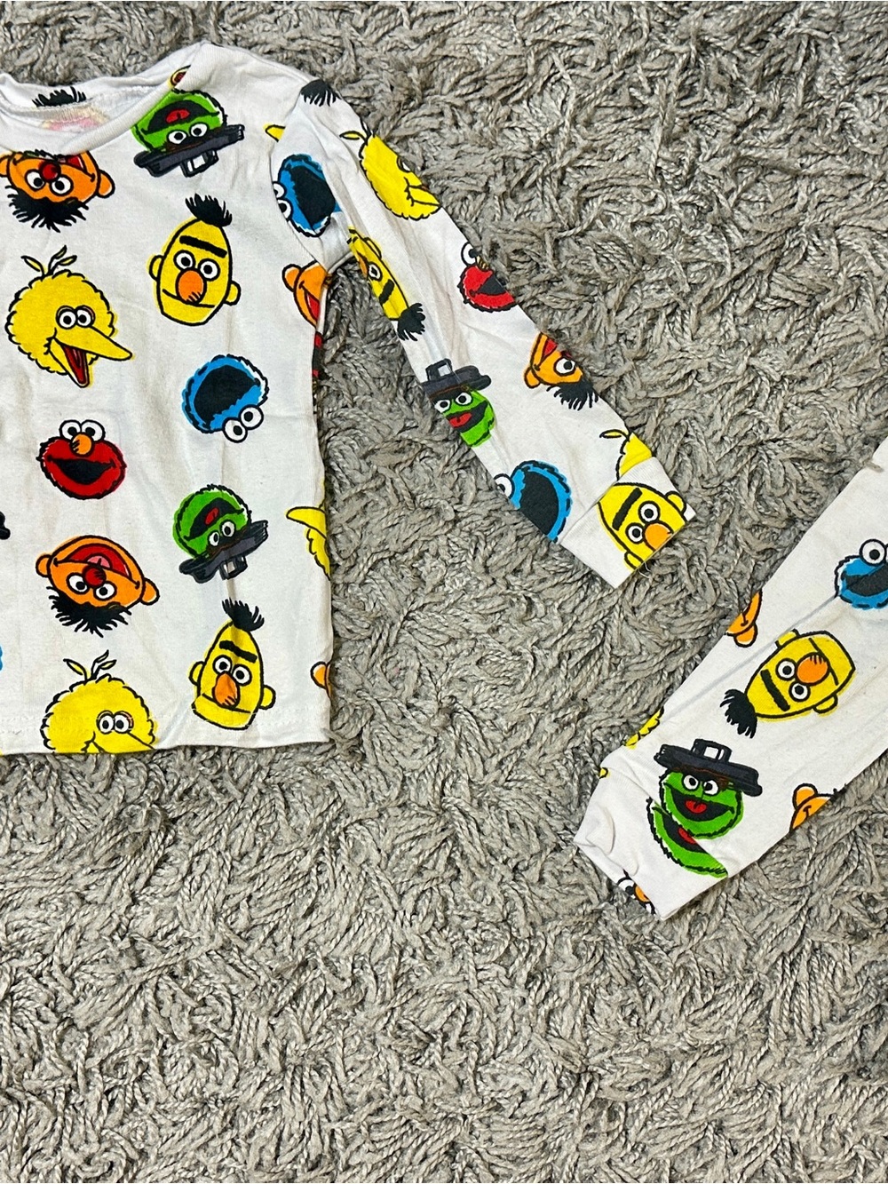 Sesame Street White Long Sleeve Pajama Top with Colorful Character Faces